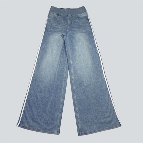 Halara Stretchy High Waisted Wide Leg Stripe Jeans Lightweight Powder Blue S NWT - Picture 7 of 15